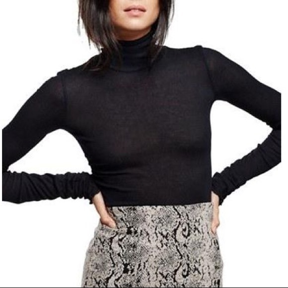 Free People Sheer Black Turtleneck 
